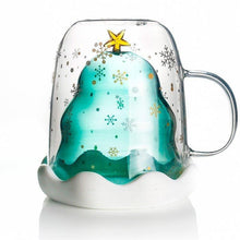 Load image into Gallery viewer, Christmas Tree Double Layer Glass Cup Thermally Insulated Cup Coffee Cup With lid
